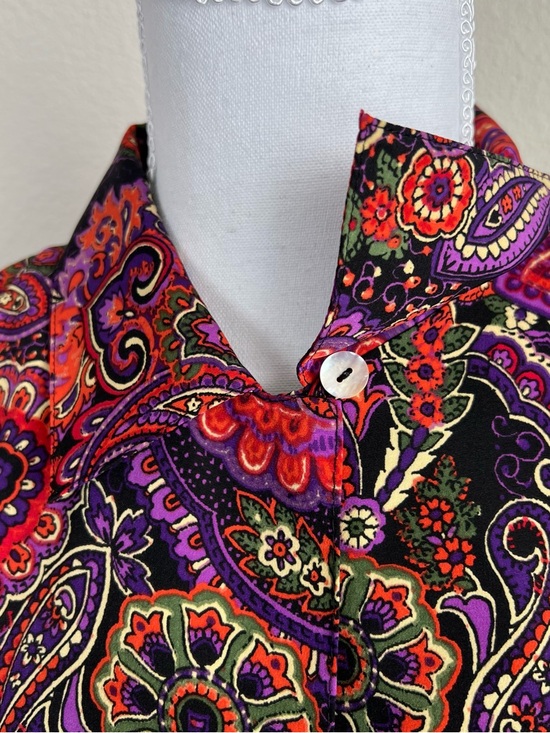 Vintage Paisley Button Shirt Women Medium Purple Red Retro Boho 90s Blouse - Picture 4 of 10